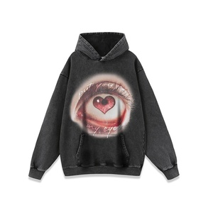 Hiver, Sweat à capuche en coton coupe ample, imprimé motif personnage à grande bouche, style rétro hip-hop américain, parodie, High Street - Product Image 3