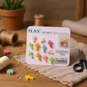 Perline in Legno a Forma di Croce Ilan 14x23mm 12pz Colorate per Creazione di Gioielli Artigianali - Product Image 2