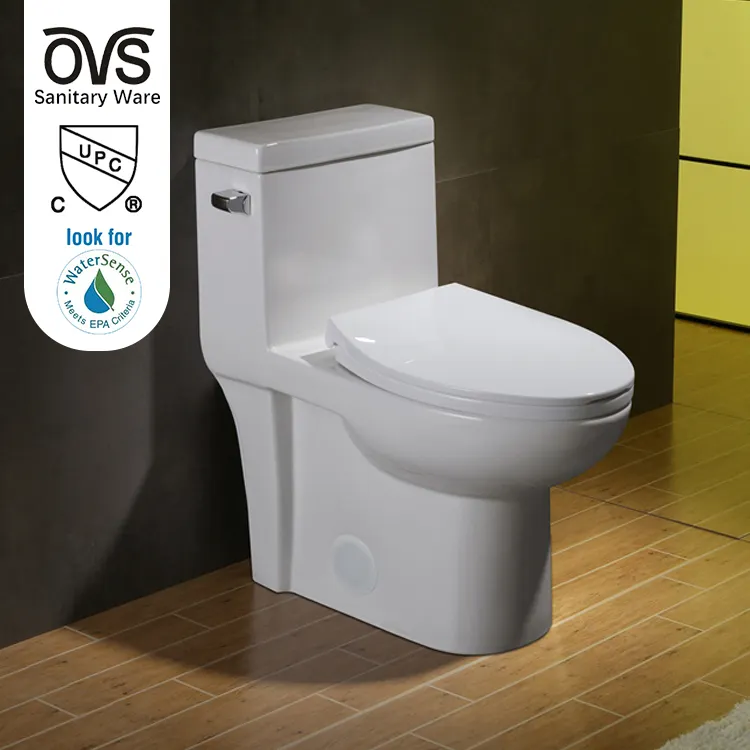 OVS Upc American Style ADA Baño Montado en el suelo Cerámica Siphonic armario de agua inodoros Modern Western Elongate One Piece Toilet