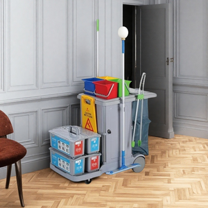Carrito de Limpieza Multifuncional de Plástico y Aluminio Ligero para Uso Comercial en Hoteles y Servicios de Limpieza - Product Image 1