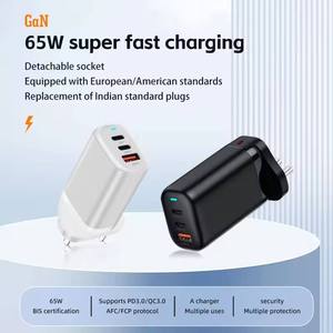 Cargador de 65W con Enchufe Indio, Compatible con Samsung S20/S21/S22/Tab8 y Apple 15, Carga Rápida con Múltiples Puertos 2C1A - Product Image 3