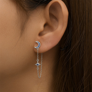 Pendientes de Plata de Ley 925 ROXI con Diseño de Estrella y Luna, Borlas y Circonitas Incrustadas, Cadena Colgante Trasera para Mujer, S925 - Product Image 4