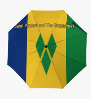 Parapluie de voyage personnalisé avec design du drapeau de Saint-Vincent-et-les-Grenadines, coupe-vent, pliable automatiquement, parapluie de soleil d'extérieur