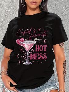 T-shirt da donna Cupid's Favorite Hot Mess, rosa, a maniche corte, stampata, per San Valentino, casual, in jersey 100% cotone, girocollo - Product Image 3