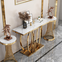 Console de couloir étroite avec plateau en marbre et structure en métal doré pour hall d'hôtel, appartement - Fournisseur en gros
