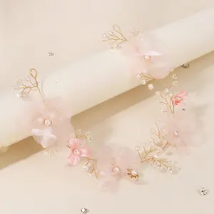 Miaro tiara de cabelo rosa, com strass feita à mão para cabelo de noiva, dama de honra, para casamento