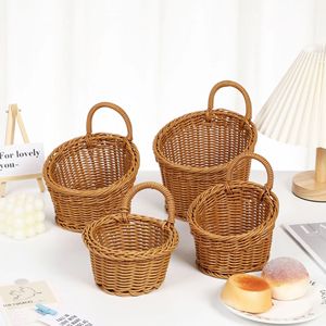 Plastic PP Rattan-Style Retro Vintage Kitchen Ginger Garlic <strong>Storage</strong> <strong>Basket</strong> <strong>Wall</strong>-Mounted Portable Hanging <strong>Basket</strong> - Product Image 2