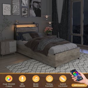 Letto Matrimoniale in Metallo con Cassetti Contenitore e Stazione di Ricarica, Design Moderno, Testiera LED, Silenzioso, Disponibile ODM/OEM - Product Image 3
