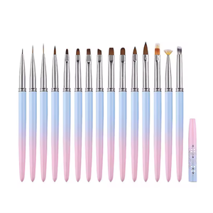 Pinceau à ongles professionnel en nylon et acrylique avec manche métallique de luxe, dégradé bleu-rose, corps personnalisable avec logo, outil de peinture pour salon de manucure - Product Image 1