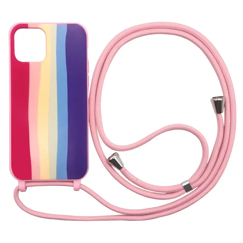 Cord Adjustable Crossbody Necklace Phone Case With Strap For Iphone 13 Rainbow Color Soft Durable TPU Mobile Phone Case