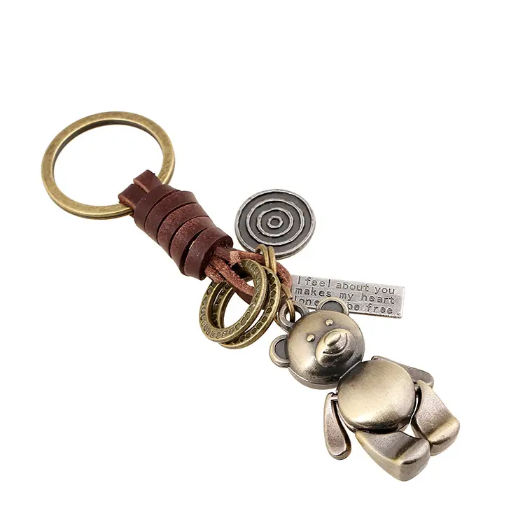 Vintage kreative handgemachte gewebte Leder Metall Schlüssel anhänger Tier Bär Anhänger Schlüssel bund für Auto Schlüssel Tasche Zubehör
