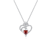 Collier classique Moyu Jewelry à double cœur en rose, grenat rouge, zirconium blanc, plaqué platine, argent 925, pendentif en forme de cœur