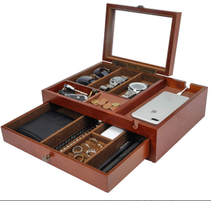 कस्टम ड्रेसर सेवक आयोजक लकड़ी Mens घड़ियों के लिए भंडारण बॉक्स बड़े के साथ स्मार्टफोन चार्ज स्टेशन, धूप का चश्मा, गहने और - Product Image 1