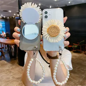 for samsung straw flowers mobile phone case and protection glass back cover with mirror for i phone 11 12 13 pro max xsmax xr 7