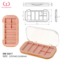 Palette de maquillage vide en ABS/PS/PET rose à 7 compartiments avec couvercle transparent et bordure or rose, logo personnalisé, vente en gros OEM en vrac