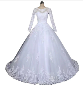 Vestido de Novia de Encaje con Cuello en V y Manga Larga, Estilo Vintage 2025, Vestido de Novia Elegante y Modesto, Personalizado, Superventas 2024 - Product Image 1