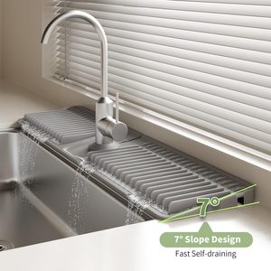 Tapis de protection pour robinet d'évier de cuisine, 24 pouces, en silicone, anti-éclaboussures, 7 ° Tapis de robinet auto-drainant à séchage rapide et à drainage rapide pour un rangement impeccable - Product Image 3