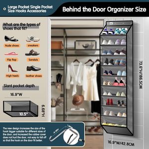 10 Tier Over The Door <b>Shoe</b> Organizer Gray 33x15x85cm Hanging Storage Rack For <b>Shoes</b> Behind Doors On Walls - Product Image 2