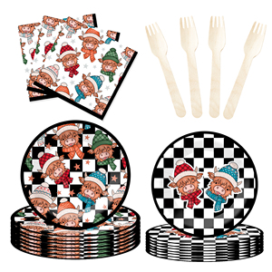 Platos y Vasos Desechables de Papel con Diseño a Cuadros Blancos y Negros de Vaca, Tema de la Amistad, para Fiestas de Cumpleaños, Marca DAMAI - Product Image 5