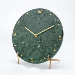 การออกแบบที่ทันสมัยสไตล์ยุโรปโบราณสีเขียวสีดำสีขาวบ้านตกแต่งผนังนาฬิกาศิลปะหินอ่อนรอบนาฬิกาแขวน