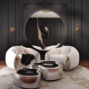 طقم أثاث فاخر إيطالي الصنع، أريكة فاخرة لغرفة المعيشة مصنوعة من قماش النوبوك مع قاعدة نحاسية - Product Image 5