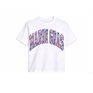 Ensemble décontracté 2 pièces pour filles : T-shirt à manches courtes imprimé lettres et jupe-short à pois violet – Tenue Mardi Gras personnalisable - Product Image 3