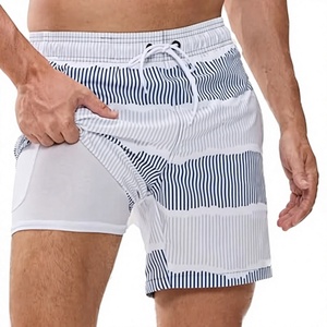 Shorts de bain rayés pour hommes, taille élastique, séchage rapide, avec poches, maillot de bain de plage personnalisé - Product Image 3