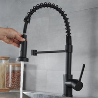 Keran Dapur Modern Hitam Komersial, Tuas Tunggal, Katup Keramik OEM, Kuningan, Pemasangan di Dek, Lubang Tunggal, Tarik, Air Panas/Dingin