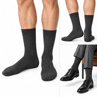 Chaussettes habillées mi-mollet pour hommes, en coton peigné respirant, anti-odeur, côtelées, gris anthracite uni, pour le bureau et les occasions formelles, vente en gros