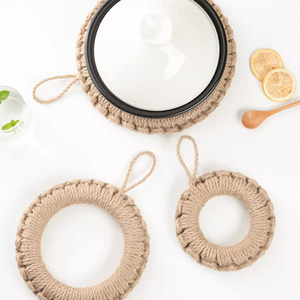 Resistant Washable Natural Material Handmade Coaster Cup Mat <b>Round</b> Woven Cotton Hemp Jute <b>Placemat</b> - Product Image 4