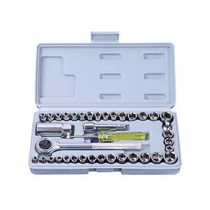 <b>Socket</b> Wrench Set 40 Pieces 3/8 In Metric Chrome Vanadium Steel Industrial Automotive Repair Tool Case - Product Image 1
