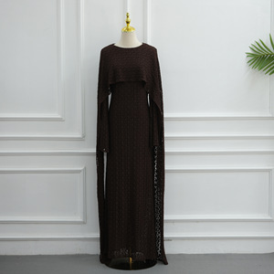 <span class=keywords><strong>Robe</strong></span> longue élégante en dentelle avec châle pour femme, manches longues ajourées, taille ajustable, Abaya musulmane modeste - Product Image 5