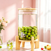 Grand distributeur de boissons en verre avec support en bambou, robinet en acier inoxydable, distributeur de boissons en verre borosilicate pour les fêtes et la maison