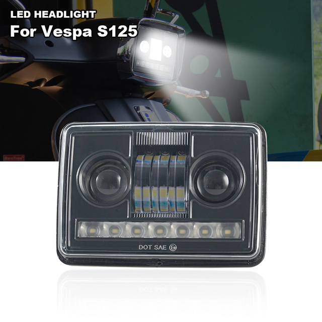 YongJin LED Motorcycle Headlight with White DRL and Hi Lo Beam for Vespa S125 Accessories