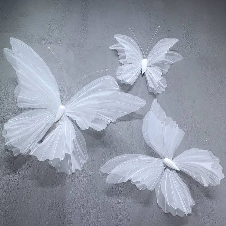 Hot sale beautiful large Gauze butterfly for wedding background decoration, stage decoration, party decoration