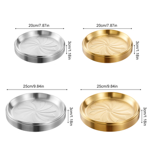 Prato Redondo de Aço Inoxidável 304 Personalizado para Servir Alimentos, Bandeja de Metal para Vegetais, Utensílio para Churrasco - Product Image 3