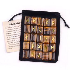 1 Set 25 Stück Natürliche Runensteine Set Amethyst Tigerauge Roter Achat Handgeschnitzte Runen-Alphabet-Symbole - Product Image 2