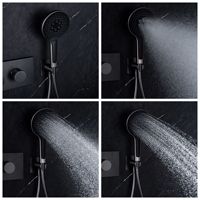 Ensemble de douche thermostatique encastré avec affichage numérique, pommeau de douche cascade mural intégré, design moderne pour salle de bain