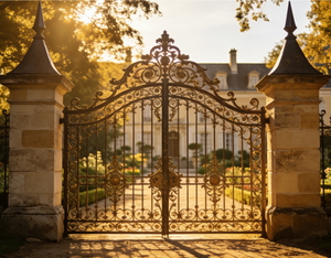 <span class=keywords><strong>Portail</strong></span> d'entrée de villa en fer forgé noir ou marron avec design à battants, clôture commerciale, portails d'entrée - Product Image 6