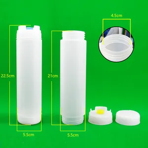 Bouteille distributrice en plastique à double tête de 16oz avec bouchon à vis pour sauce, sucre, salade, biscuit, gâteau, aliments pour animaux de compagnie, sérigraphie