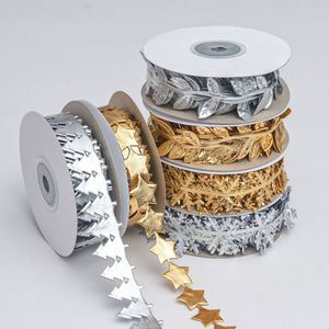 New Arrival Festive 2/3cm Embossed Gold Silver Christmas Ribbon for Xmas Gift Wrapping 10 Yards/Roll - Product Image 1