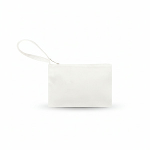 White Canvas Cosmetic Bag With Zipper And Soft Handle Practical Storage Pouch For Everyday Use - Product Image 1