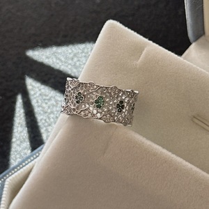 S925 Pure Silver Vintage Lace Ring Simple Vintage Niche Design Light Luxury Fashionable Wide Face Inlay Jewelry - Product Image 4