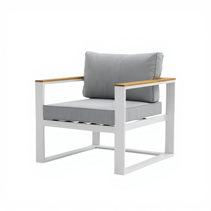 Sillón de Jardín Moderno de Madera de Teca, Asiento Impermeable para Exteriores con Cojín para Parque, Hotel, Sala de Estar y Patio de Casa de Campo - Product Image 1