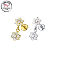 Boucles d'oreilles Freya Designer en titane de qualité implantable, motif cœur et perle, plaquées or, pour femme, avec dos plat, bijoux de piercing labret