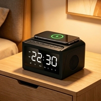 Altavoz Multifuncional de Escritorio con Carga Inalámbrica, Soporte para Reloj, Entrada USB y AUX, Salida de 15W, Carga Rápida y Luz Nocturna