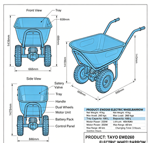 TAYO Kingsriter Heavy Duty <b>Plastic</b> Wheelbarrow 2 <b>Wheels</b> Manual Dumper Trolley Red Construction Use - Product Image 3
