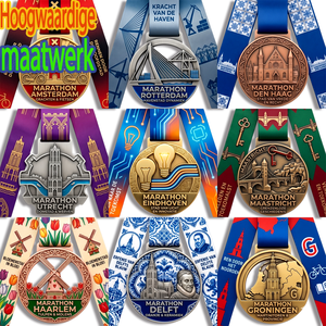 Medalla de Maratón de Metal Fundido Personalizada de Fábrica, Diseño de Monumento Urbano de la Ciudad de los Países Bajos, Medalla de Premio Chapada en Oro, Plata y Bronce - Product Image 2