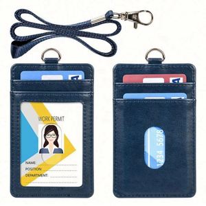 Custom Credit Card Slot Neck Pu <b>Leather</b> Id Card Holder With Badge <b>Lanyard</b> - Product Image 6