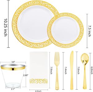 Ensemble de vaisselle jetable de style nordique pour le camping, 175 pièces, avec plateau, couteau, fourchette, cuillère, gobelet, assiette, vaisselle en plastique - Product Image 2